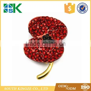 2017 Customized Red Poppy Brooch Rhinestone Crystal Gold Plated Badge Pin Remembrance Day Awareness thumbnail-1