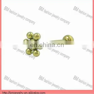Gold Titanium Plated Flower Shaped Tongue Ring Barbell Body Jewelry thumbnail-1