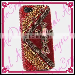 Aidocrystal Red Gold Color DIY Bling Bling Diamond Case for Huawei Ascend G628 Bling Cell Phone Covers With Cross thumbnail-1