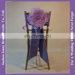 C309A Purple Wedding Satin Chair Sash With Decoration Flower thumbnail-1