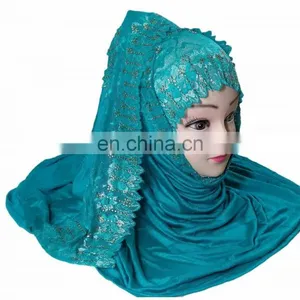 2-Way Style Cyan Color Scarf Hijab Design 2017 / Latest Outwear Embroidery Stoles 2017 / Women Headscarf (scarves Scarf Stoles) thumbnail-1