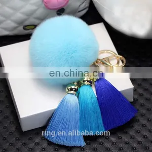 Factory Price Rabbit Fur Ball Tassel Pompom Key Chain Women Bag Hanging Car Accessories thumbnail-3