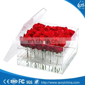 Wholesale Clear Wedding Flower Acrylic Box, Beautiful Acrylic Rose Flowers Display Boxes thumbnail-1