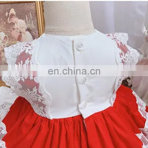 2020 Summer Spanish Lolita Princess Dress Baby Girl Clothes Lace Stitching Red Dress for Girl Birthday Party Vestidos thumbnail-6