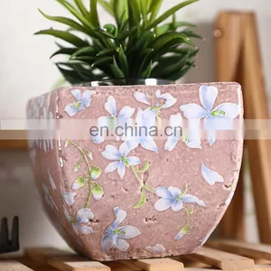 Unique Fancy Flower Pattern Custom Indoor Outdoor Garden Balcony Square Plant Pots for Home Decor thumbnail-3