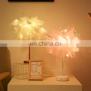 Wholesale Room Bedroom Decoration Remote Control LED Feather Lamp Feather Table Lamp Romantic Flashing Night Light Bedside Lamp thumbnail-2