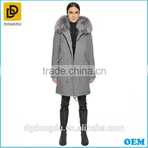 Winter Gray Cotton Fur Collar Women Long Coats thumbnail-2