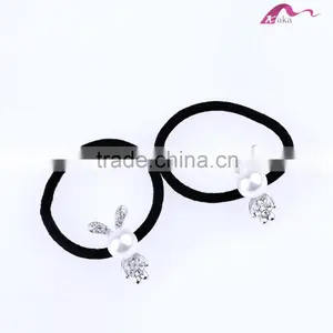 Wholesale Cute Korean Style Girls&Kids Big Pearl Rabbits Decorative Crystal Stone Elastic Hair Band Hair Rubber Rope Ornaments thumbnail-1