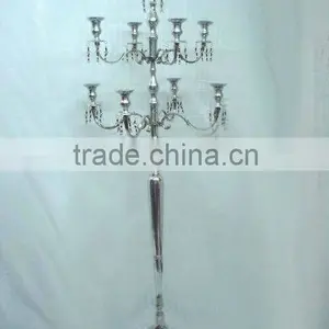 5 Lite Wedding Decor Candelabra With Hanging Crystals, Decorative Candelabra For Wedding And Parties thumbnail-2