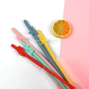 Weiqi Manufacturer BPA Free 5 Pack Refreshing Cartoon Silicone Straws thumbnail-1