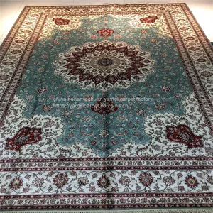Light Blue Carpet Handmade Silk Persian Carpets 6x9ft thumbnail-1