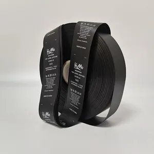 Garment Tag Custom Private Name Silk Screen Printed Instruction Grey Satin Ribbon Tape Wash Care Label thumbnail-2