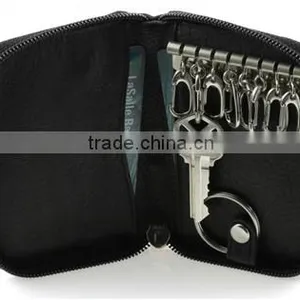 Slim Men Leather Key Chain / Cashmere Hook Zipper Key Case With Valet thumbnail-1