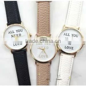 Best Price Women's Men's ALL YOU NEED IS LOVE Faux Leather Dial Analog Quartz Wrist Watch thumbnail-1