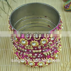 Vintage Gold Bangle Sets Pakistan Ethnic Jewelry Exotic Bracelet Carved Sunflower Fabric Bacelet 6 Bangle Collage Jewelry Sets thumbnail-1