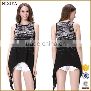 Asymmetric Cut Printed Fashion Korean Ladies Tops Latest Design 2016 thumbnail-1