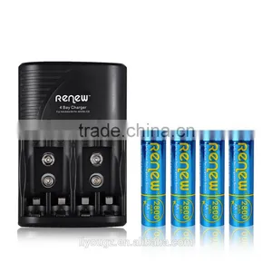 2016 HOT!!! RENEW S2 4Bay Quick Smart AA AAA Battery Charger With 4pcs 2800mAh Ready-to-use AA Ni-MH Rechargeable Batteries thumbnail-1