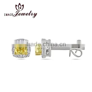 2016 Top Selling 18K Gold Yellow Diamond Halo Stud Earrings thumbnail-1
