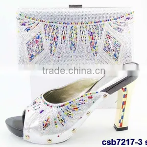 CSB7217 Top Fashion Latest Fashion Woman Italy Style High Heel Shoes and Glitter Bags thumbnail-3