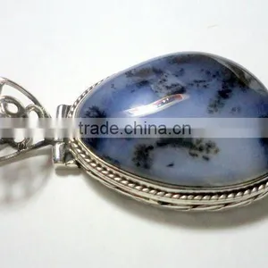 Dendritic Agate Tumble Cabochon 925 Sterling Silver Pendants , Designer Pendants, Fashionable Silver Pendant thumbnail-1