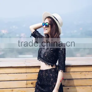 European Western Indian Fashionable Half Sleeve Lace v Neck Sexy Crop Tops Blouses Wholesale Skirts Suit Wrap Skirts thumbnail-5