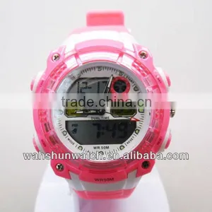 Factory Custom Pink Color Plastic Strap Chronograph Japan Movement Fashion Digital Stop Watch for Ladies thumbnail-1