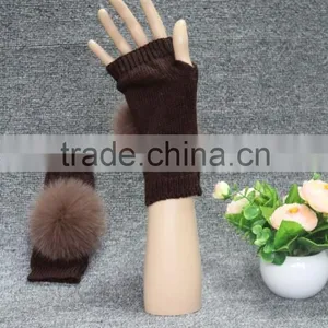 Ladies Knitted Hand Gloves Custom Style Fox Fur Pompom Women Wool Knit Winter Gloves thumbnail-3