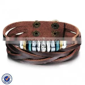 Free Shipping Fast Delivery Men Leather Bracelet , Stainless Steel Jewelry thumbnail-1