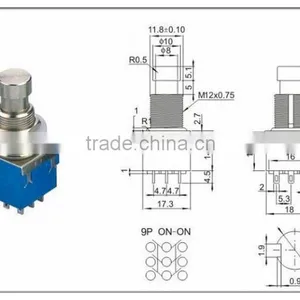 Sichuan Factory 9VDC 3pdt 9 Pins Foot Rotray Switch thumbnail-4
