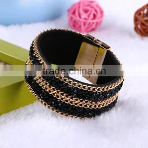 New Arrive Nature Stone Wide Crystal Velvet Magnetic Clasp Bracelet Bohemia Style For Women thumbnail-4