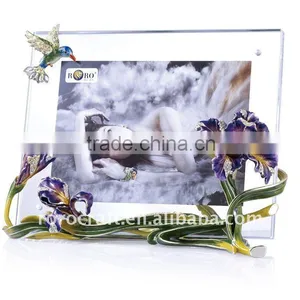 Pewter Photo Frame Ename Decorative Metal Picture Frame Iris Flower Craft Display thumbnail-1