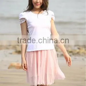 New Fashion Stylish Women's Elastic Waist Knee-length Chiffon Pleated Beach Skirt thumbnail-6
