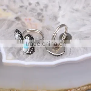 Wholesale Natural Evil Eye Shell Rings, Rhinestone Pave Pearl 925 Sterling Silver Rings in Adjustable Size thumbnail-4