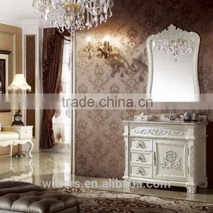 Spanish Vintage b Bathroom Vanity Cabinet Solid Wood Luxury Bathroom Furniture With Carved Flower WTS334 thumbnail-4