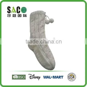 Varied Cable Pattern String With Pom Pom Acrylic Floor Socks With Anti thumbnail-3