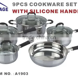 Modern Kitchen Design 9pcs Kitchen Cabinet Item Stainless Steel Kitchen Queen Cookware Set With Glass Lid thumbnail-1