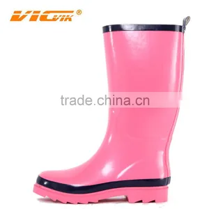 High Quality Pink Solid Color Waterproof Rain Boots For Girls thumbnail-1