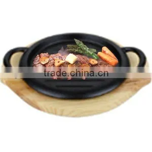 Cast Iron Steak Baking Pan With Wood Tray,teppanyaki Plate With Wood Tray Set thumbnail-1