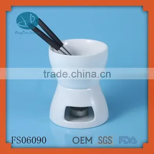 Small Simple Ceramic Fondue Set , Solid Color Ceramic Chocolate Fondue Set for Two , Fondue Brander thumbnail-1