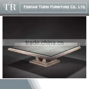 Modern Glass Top White Marble Travertine Coffee Table for Home Used thumbnail-4