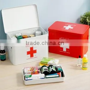 Portable Household Red Metal First Aid Kit Emergency Cabinet Medicine Storage Container thumbnail-3