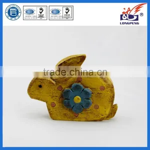 Rustic Wooden Style Resin Sitting Easter Bunny Rabbit Statues for Garden Decorations thumbnail-1