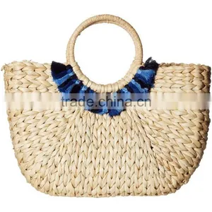 Water Hyacinth Pompom Beach Bag/ Handbag With Pompom thumbnail-1