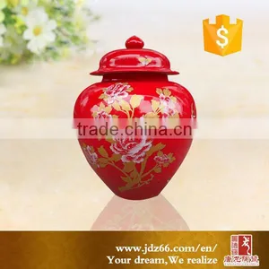 Flower Design Red Glazed Porcelain Ginger Jar for Wedding Decoration thumbnail-5