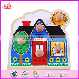 2017 New Design Preschool Kids Matching Geometry Wooden Jumbo Knob Puzzle W14M099 thumbnail-5
