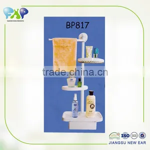 3 Tier Corner Shelf Bathroom Pole Shelf Plastic Storage Shelf thumbnail-1