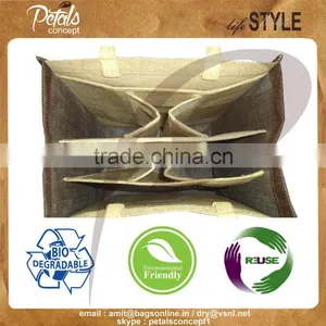 Six Bottle Jute Wine Bag With Partition for OEM - Made From pp Laminated Fabric thumbnail-4