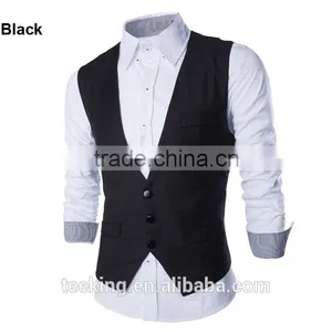 Korean Slim Single-breasted Vest Black Suit Vest Waistcoat thumbnail-1