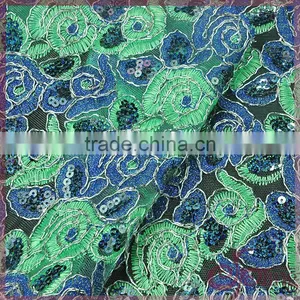 Shining Poly Embroidery Cord Lace Fabric, Metallic Wholesale Sequin Fabric Lace thumbnail-3