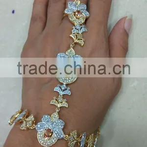 Slave Bracelet With FINGER Ring CZ Haathphool Panja thumbnail-1